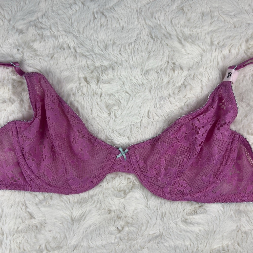 Victoria's Secret Tease Unlined Lace Demi Bra Hot Pink Underwire Size 36D NWT - Picture 3 of 9